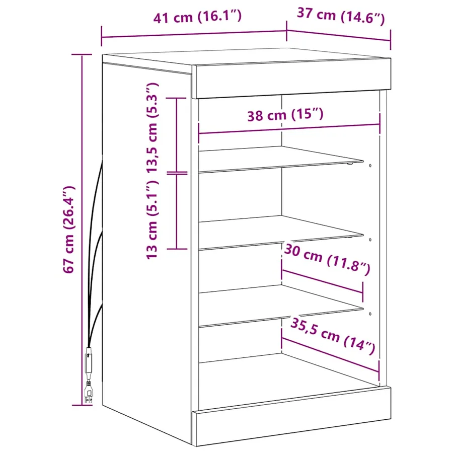 Buffet avec lumières LED chêne fumé 41x37x67 cm - 14