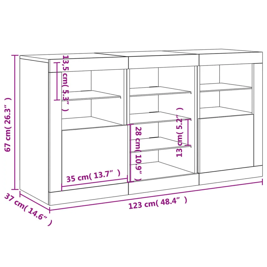Buffet avec lumières LED chêne fumé 123x37x67 cm - 17