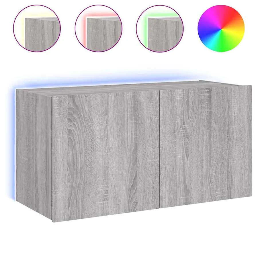 Meuble TV mural avec lumières LED sonoma gris 80x35x41 cm - 2