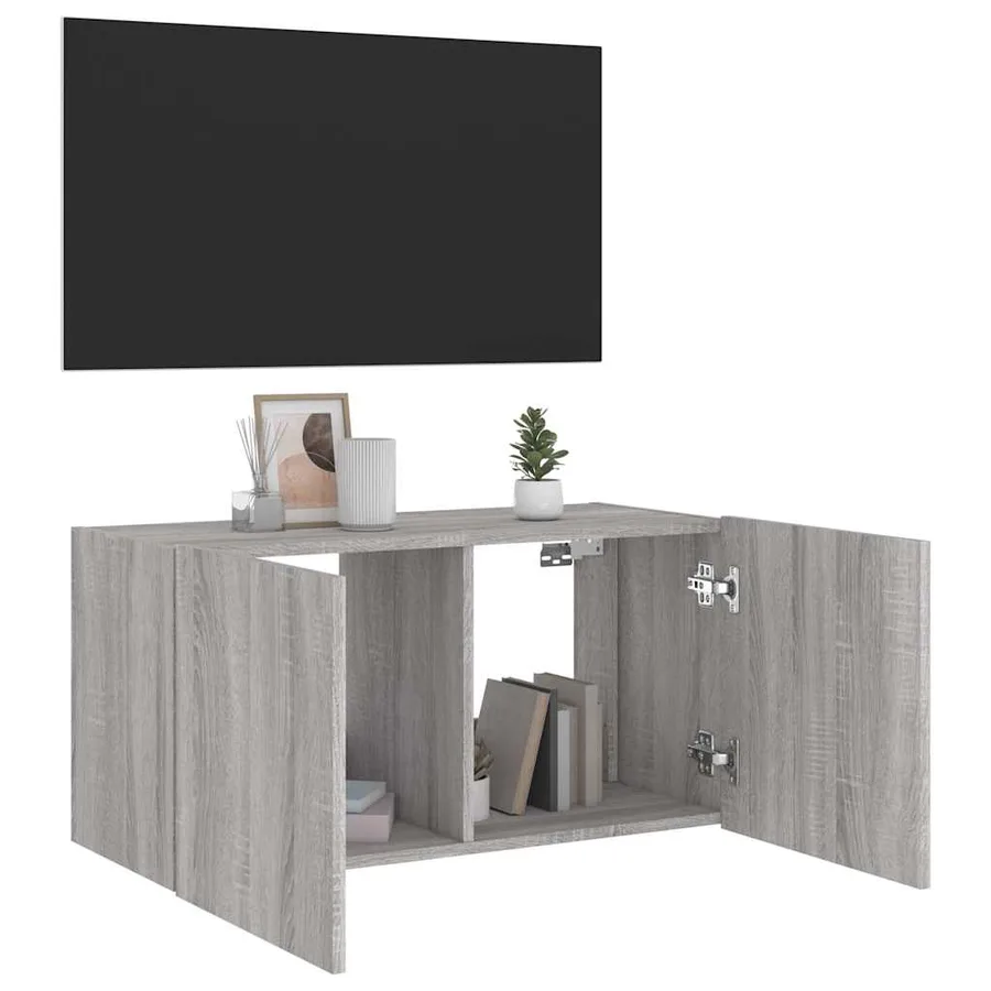 Meuble TV mural avec lumières LED sonoma gris 80x35x41 cm - 7