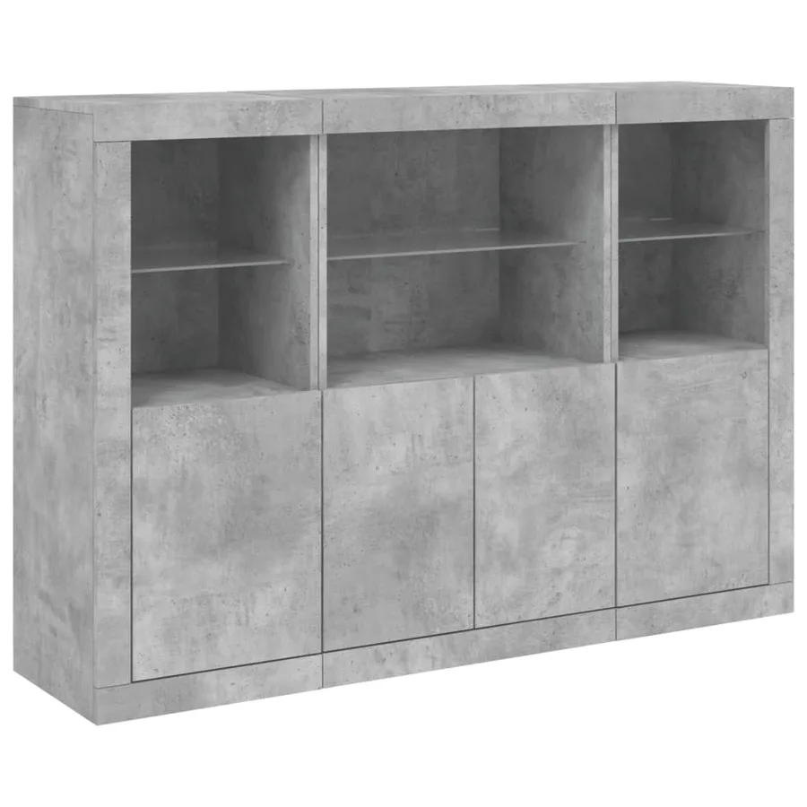 Buffets avec lumières LED 3 pcs gris béton bois d'ingénierie - 5
