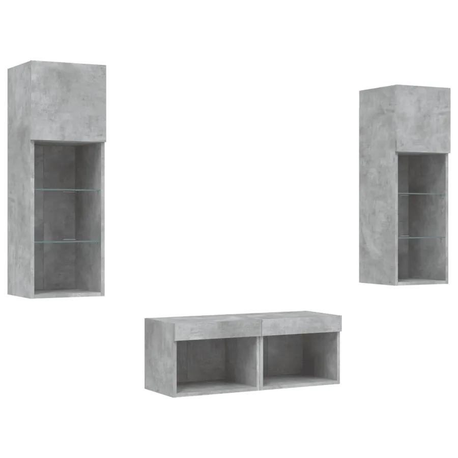 Meuble TV muraux 4 pcs avec lumières LED gris béton - 3