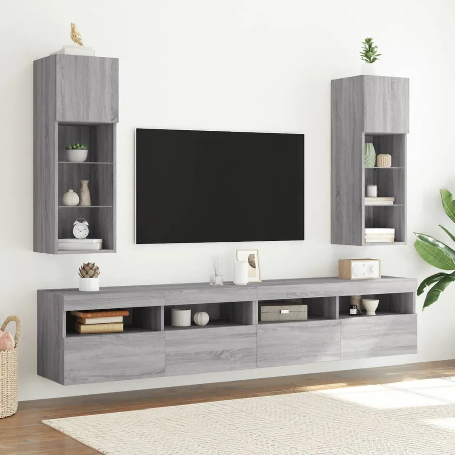 Meubles TV avec lumières LED 2 pcs sonoma gris 30,5x30x90 cm - 3