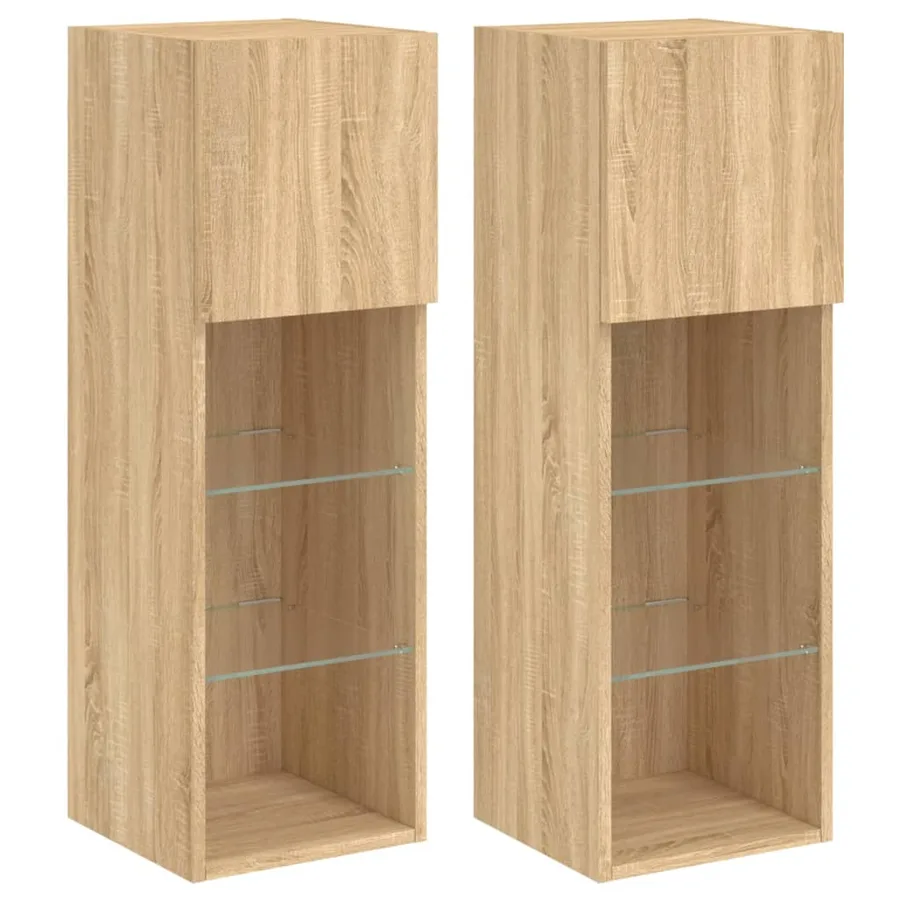 Meubles TV avec lumières LED 2 pcs chêne sonoma 30,5x30x90 cm - 2