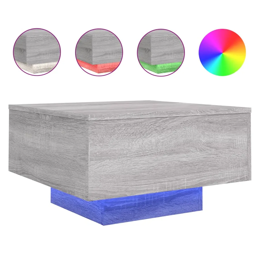 Table basse avec lumières LED sonoma gris 55x55x31 cm - 2