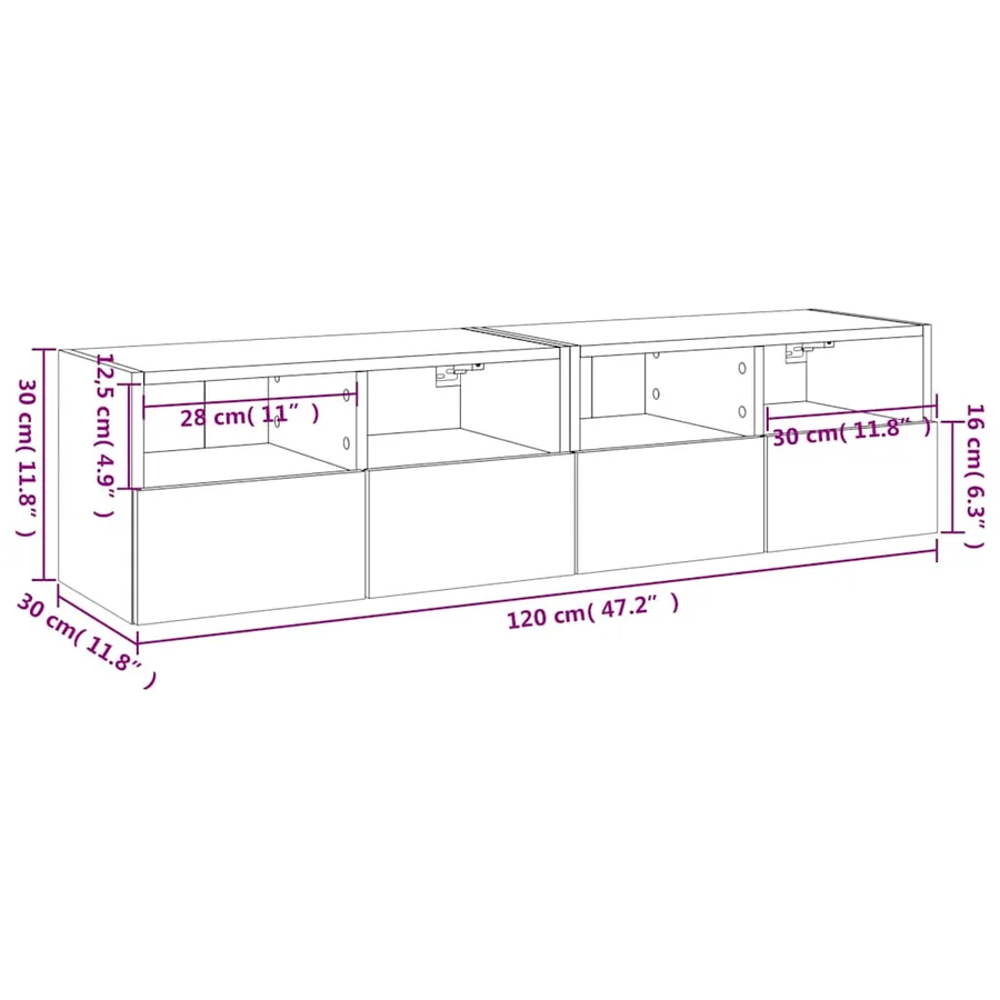 Meubles TV muraux 2 pcs chêne fumé 60x30x30cm bois d'ingénierie - 14