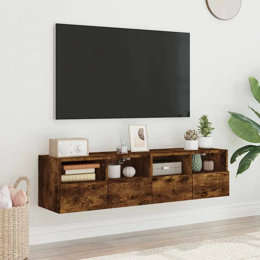 Meubles TV muraux 2 pcs chêne fumé 60x30x30cm bois d'ingénierie - 3