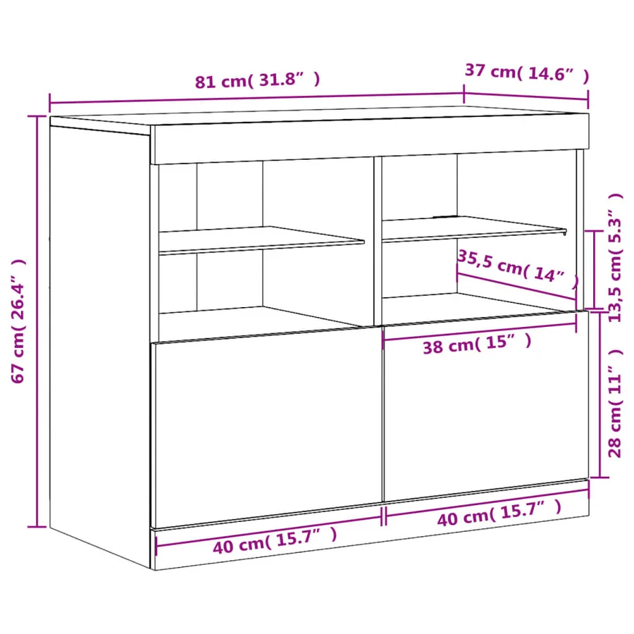 Buffet avec lumières LED chêne fumé 81x37x67 cm - 16