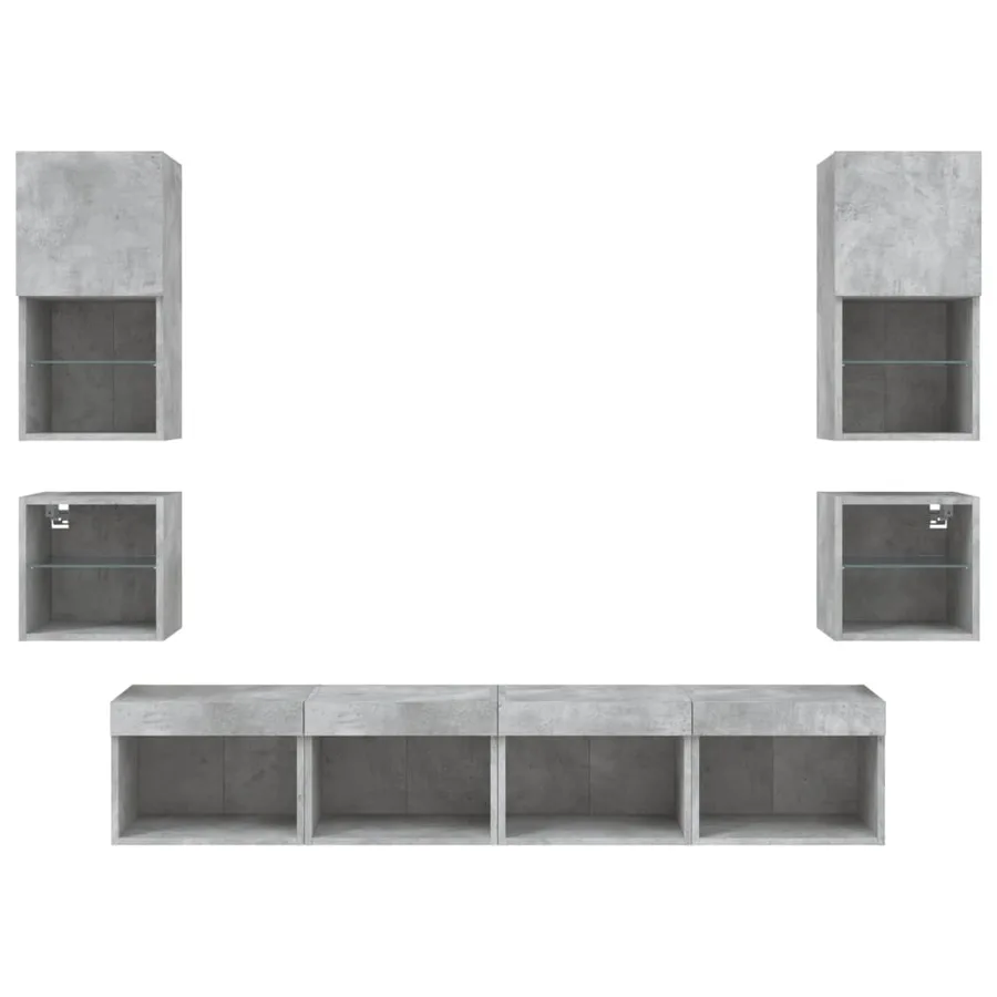 Unités murales TV avec LED 8 pcs gris béton bois d'ingénierie - 7
