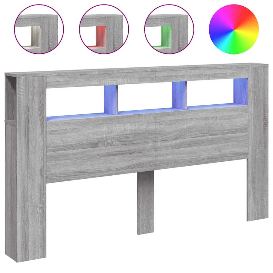 Tête de lit à LED sonoma gris 180x18,5x103,5 cm bois ingénierie - 2