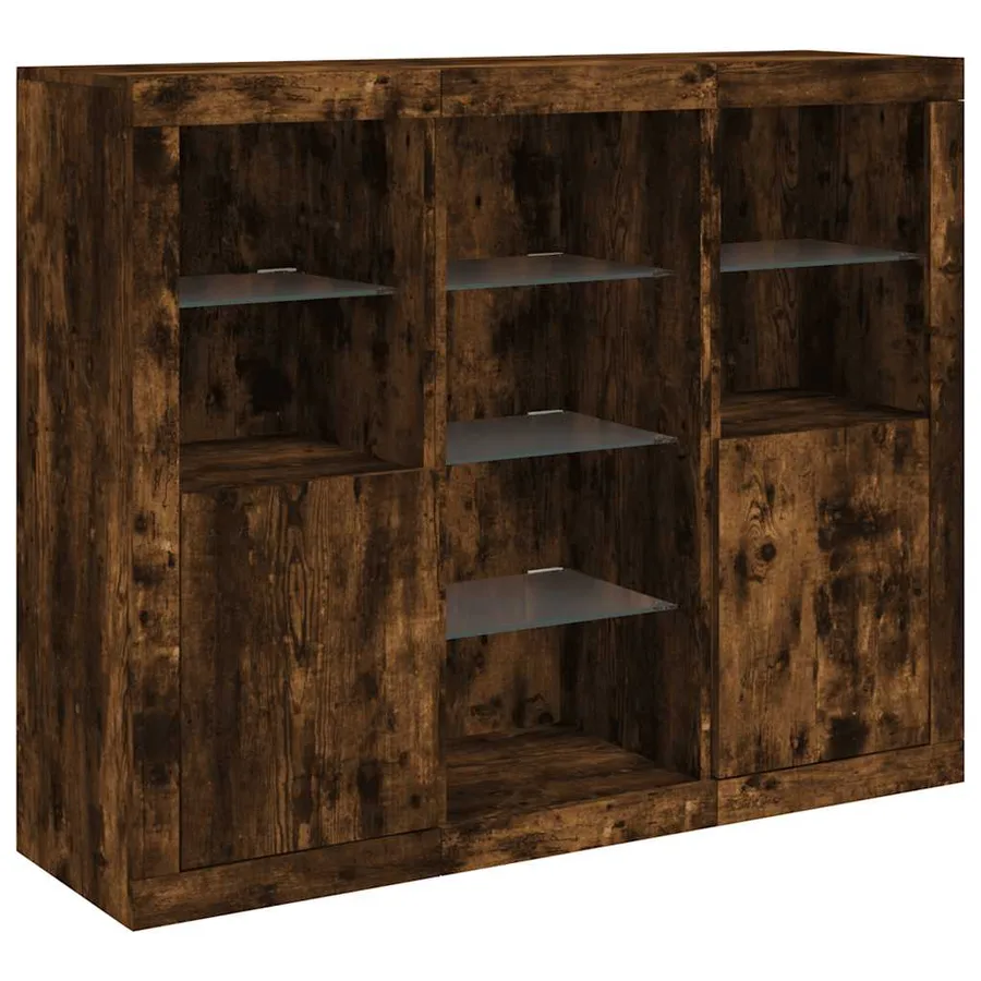 Buffets avec lumières LED 3 pcs chêne fumé bois d'ingénierie - 5