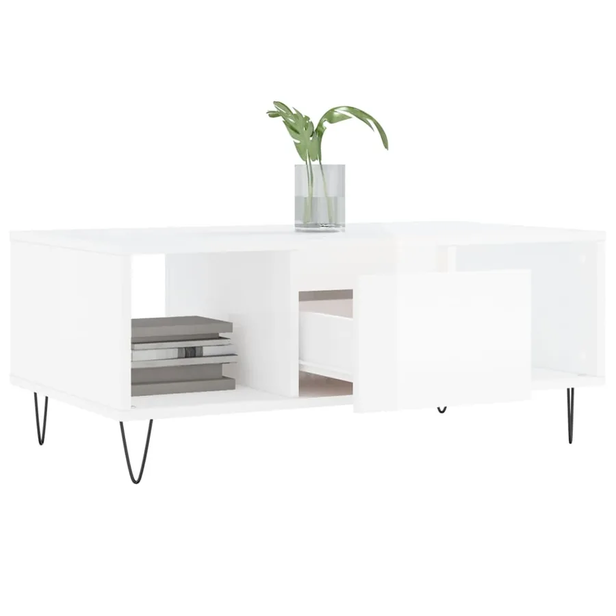 Table basse Blanc brillant 90x50x36,5 cm Bois d'ingénierie - 4