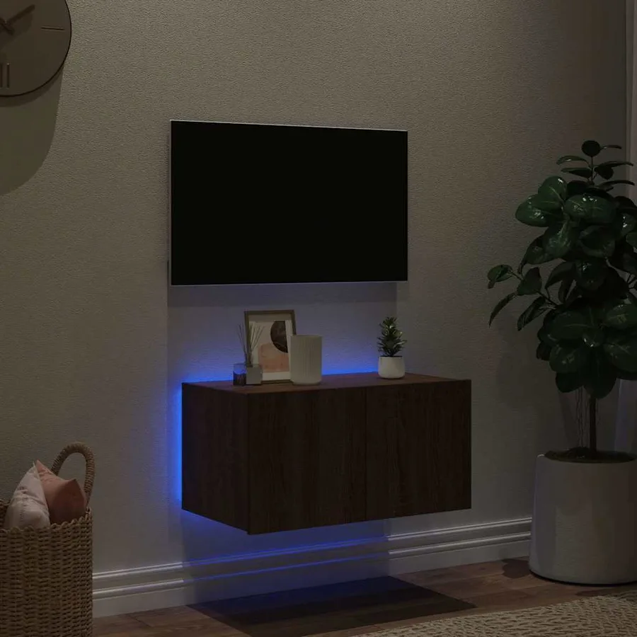 Meuble TV mural avec lumières LED chêne marron 60x35x31 cm - 3
