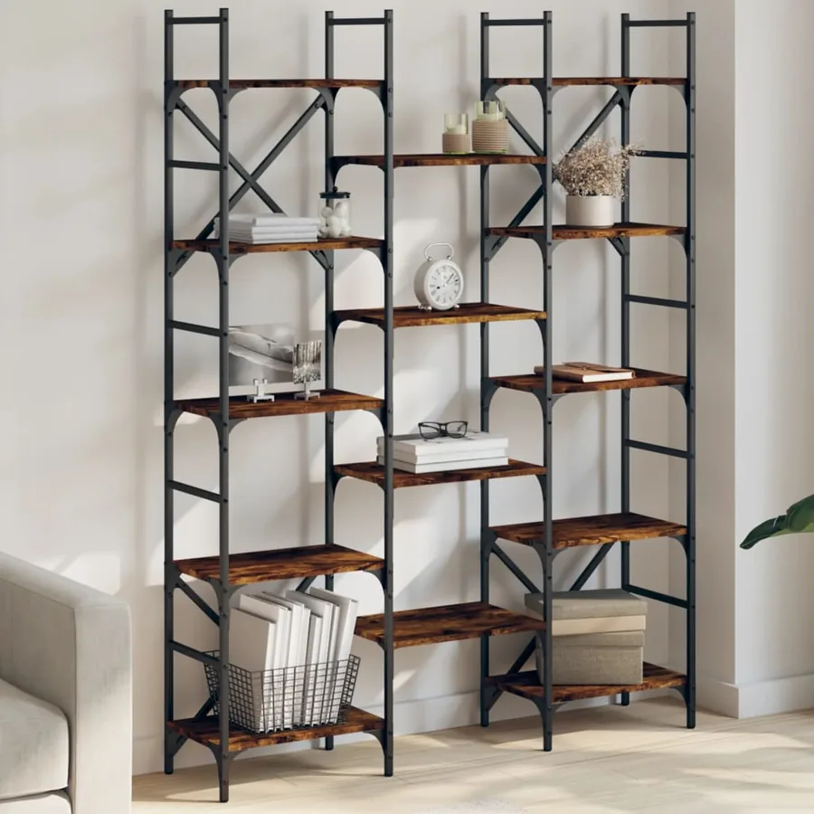 Bibliothèque chêne fumé 127,5x28,5x172,5 cm bois d'ingénierie