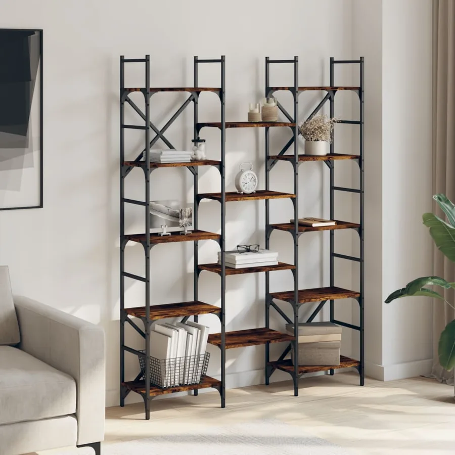 Bibliothèque chêne fumé 127,5x28,5x172,5 cm bois d'ingénierie - 3