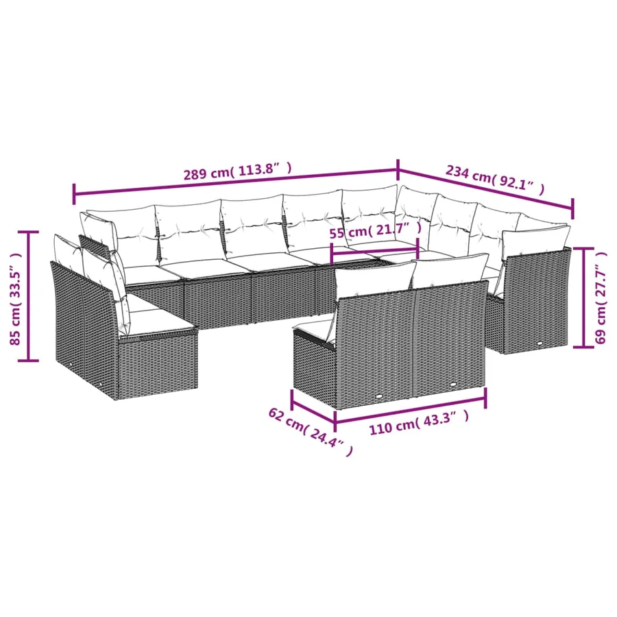 Salon de jardin avec coussins 12 pcs gris résine tressée - 3