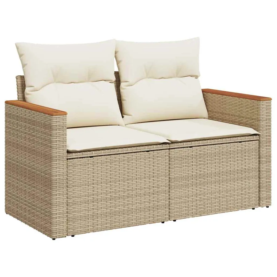Canapé de jardin avec coussins 2 places beige résine tressée - 2