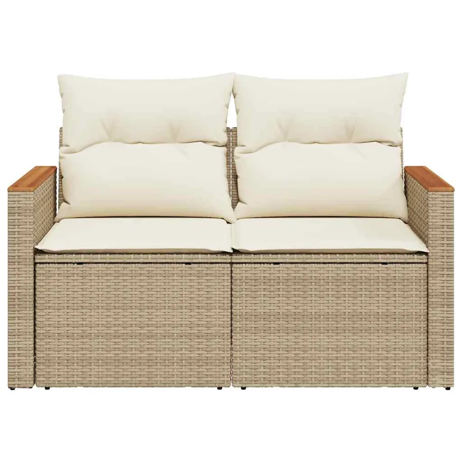 Canapé de jardin avec coussins 2 places beige résine tressée - 4