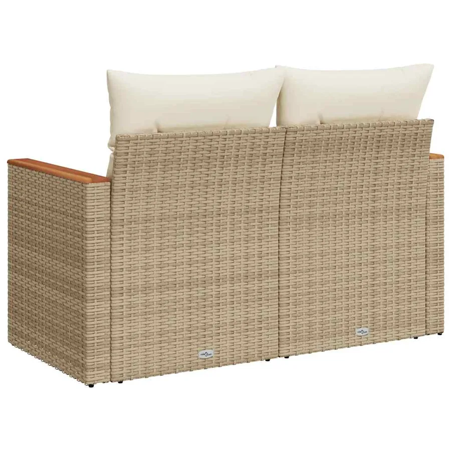 Canapé de jardin avec coussins 2 places beige résine tressée - 6