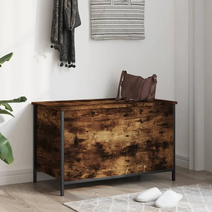 Banc de rangement chêne fumé 80x42,5x50 cm bois d'ingénierie - 3