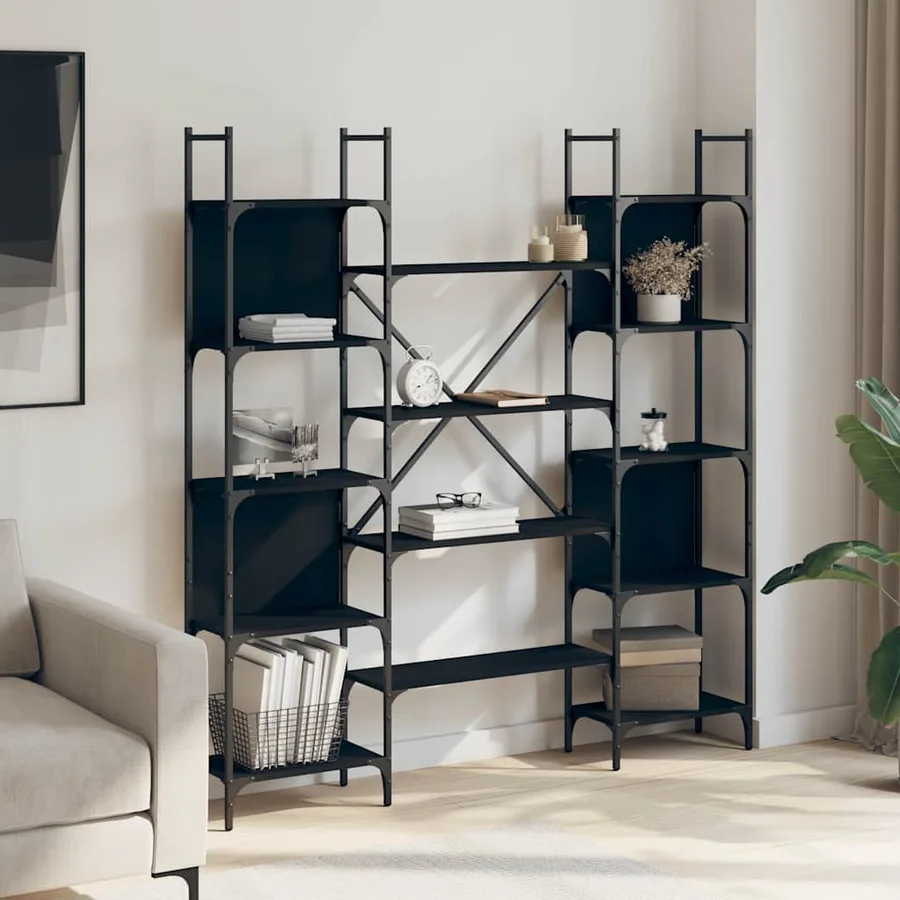 Bibliothèque noir 155,5x24x166,5 cm bois d'ingénierie - 3