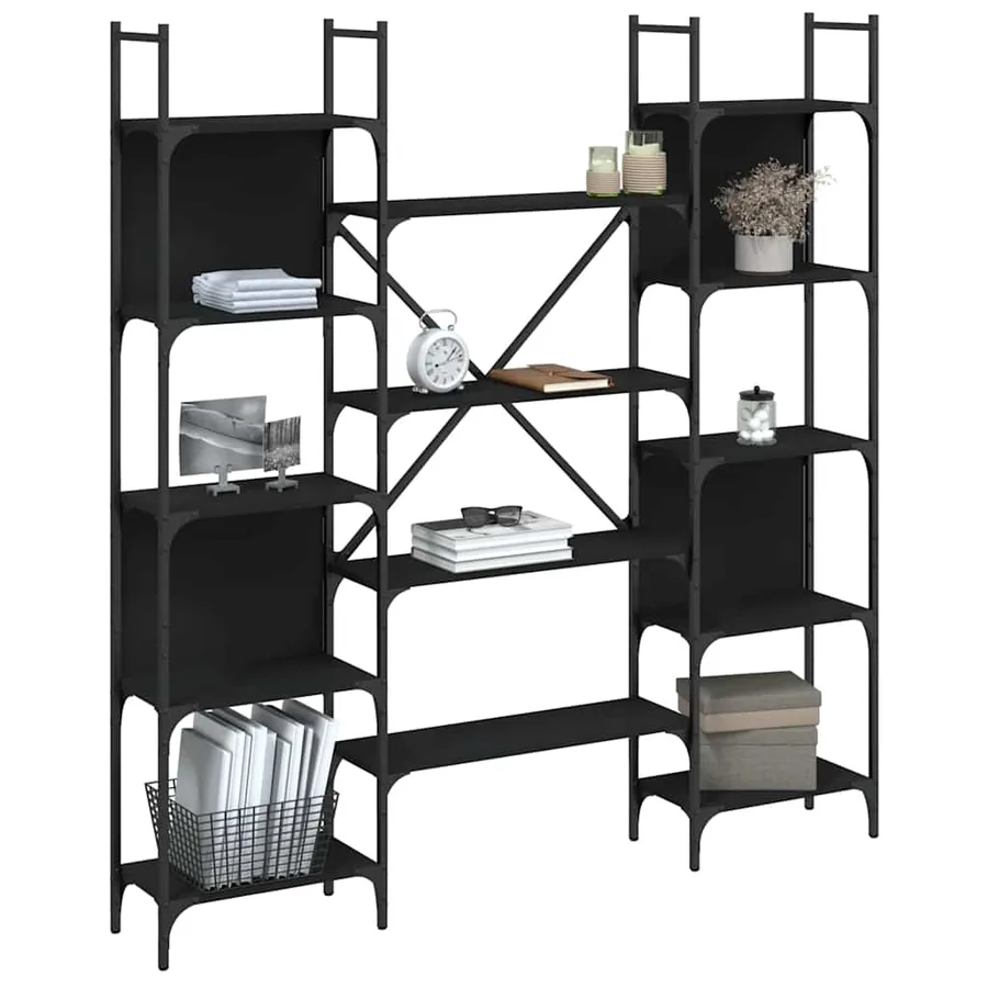 Bibliothèque noir 155,5x24x166,5 cm bois d'ingénierie - 4