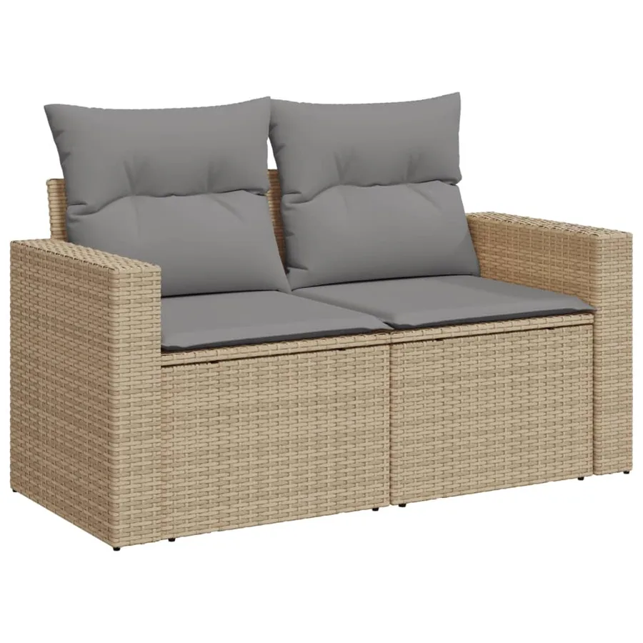 Canapé de jardin avec coussins 2 places beige résine tressée - 2