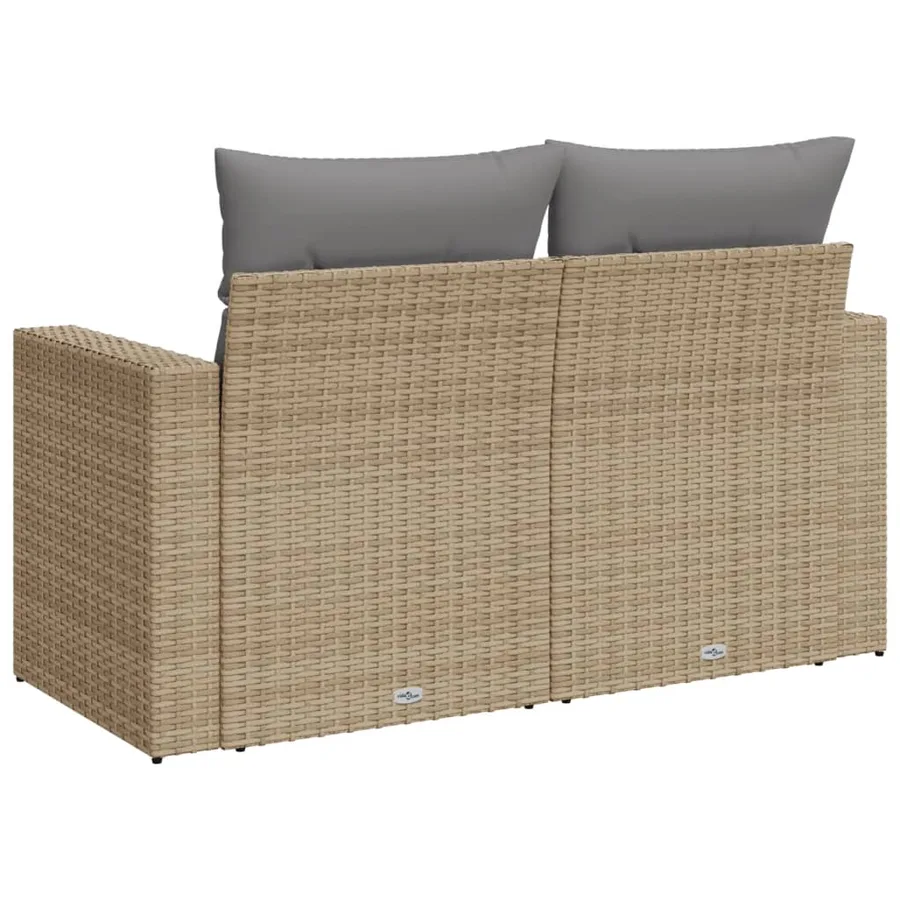 Canapé de jardin avec coussins 2 places beige résine tressée - 6