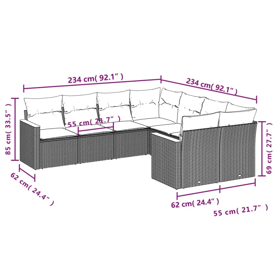 Salon de jardin 8 pcs avec coussins noir résine tressée - 7