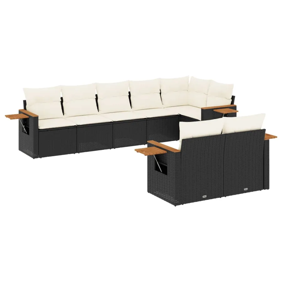 Salon de jardin 8 pcs avec coussins noir résine tressée - 2