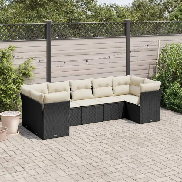 Salon de jardin 7 pcs avec coussins noir résine tressée 55 x 62 x 69 cm - 59,1 kg