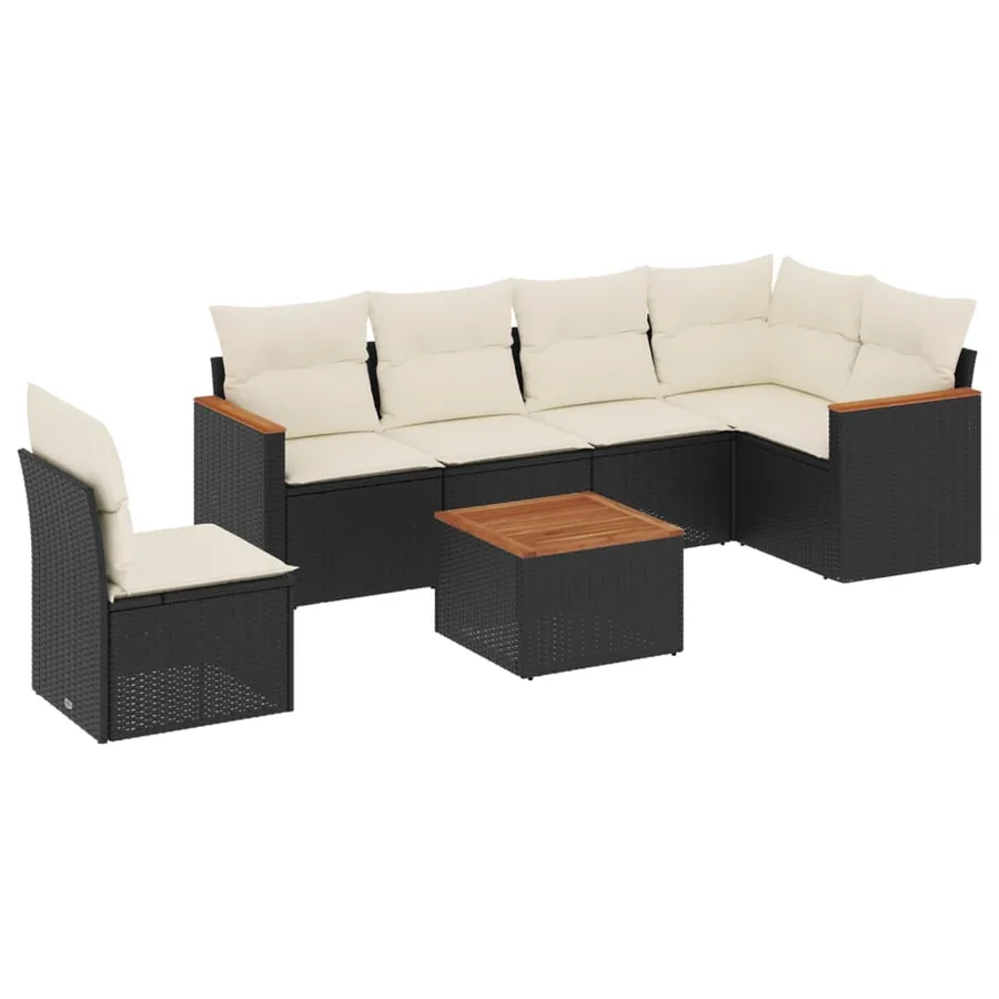 Salon de jardin 7 pcs avec coussins noir résine tressée 62 x 62 x 69 cm - 55,6 kg - 2