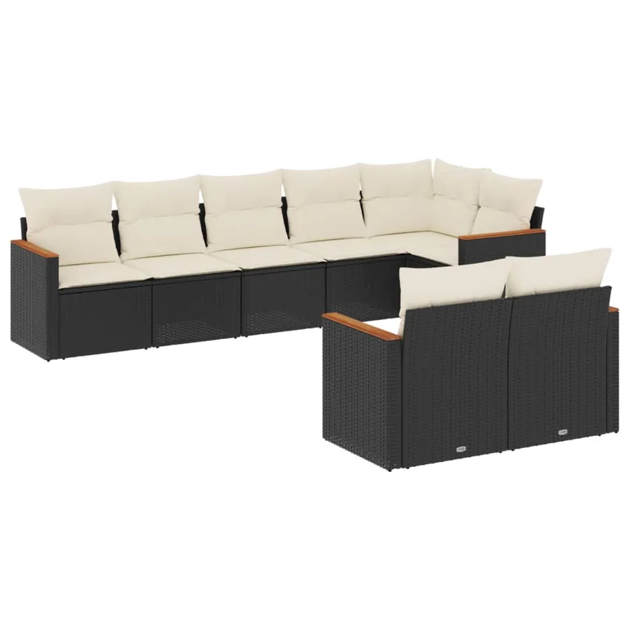 Salon de jardin 8 pcs avec coussins noir résine tressée - 2