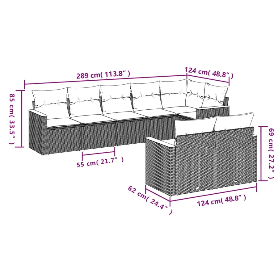 Salon de jardin 8 pcs avec coussins noir résine tressée - 7