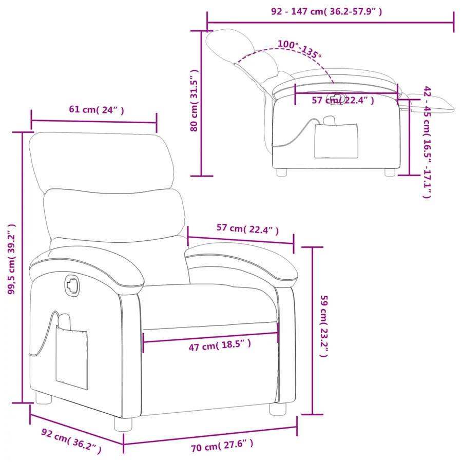 Fauteuil de massage inclinable gris foncé tissu - 13