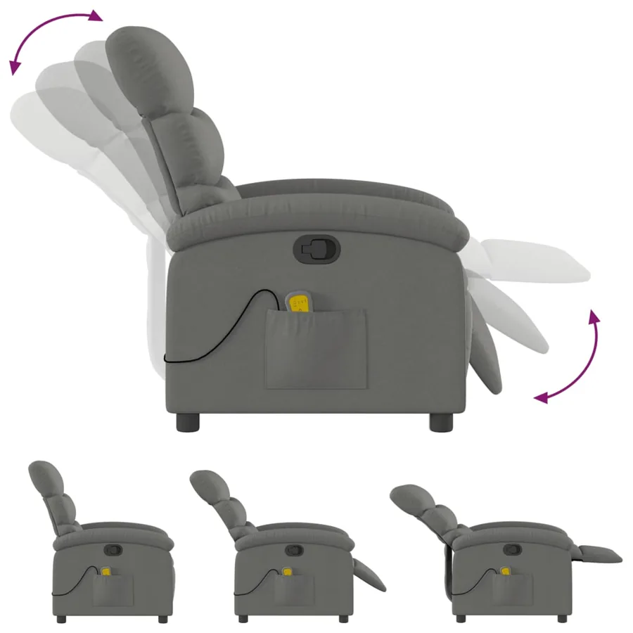 Fauteuil de massage inclinable gris foncé tissu - 7