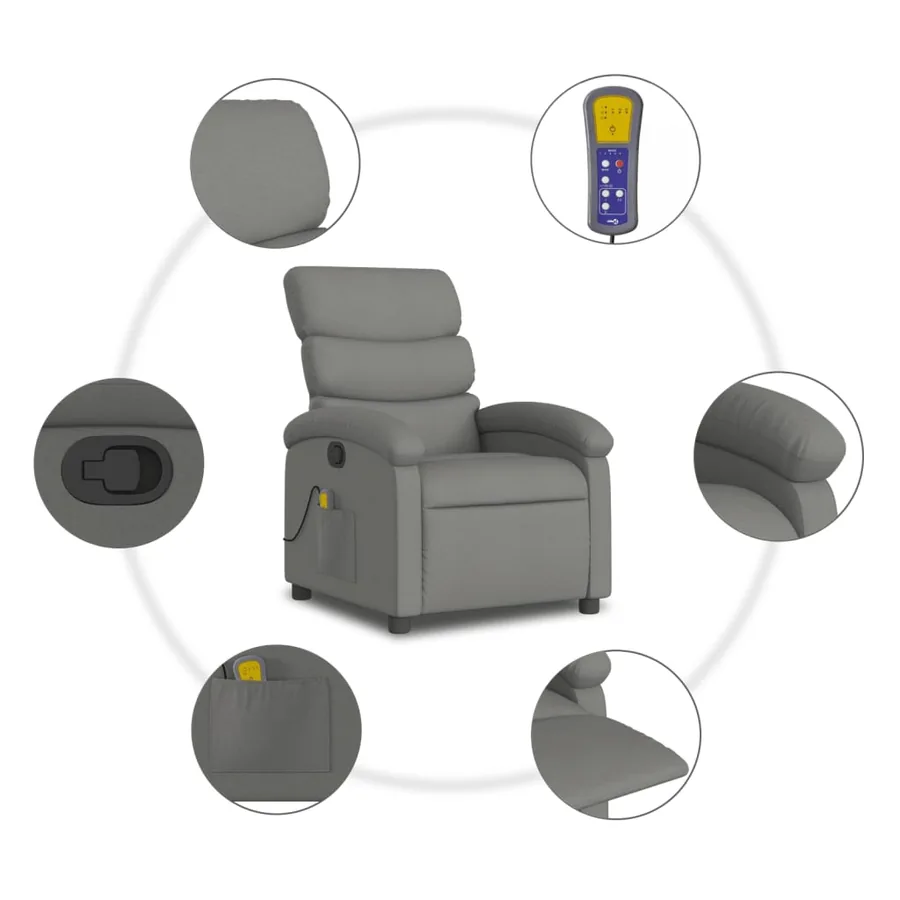 Fauteuil de massage inclinable gris foncé tissu - 8