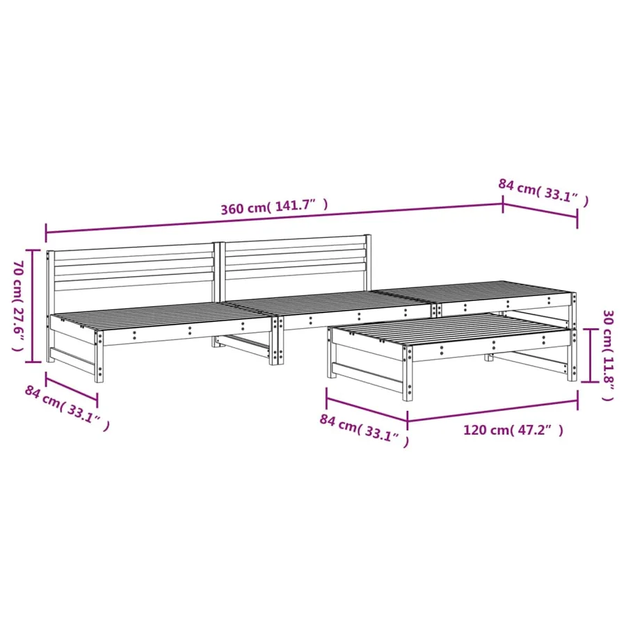 Salon de jardin 4 pcs gris bois massif de pin - 6