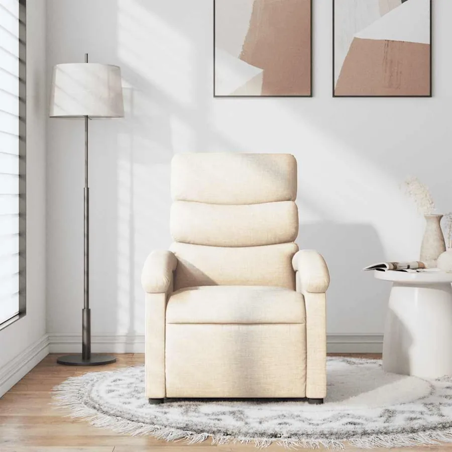 Fauteuil de massage inclinable Crème Tissu - 3