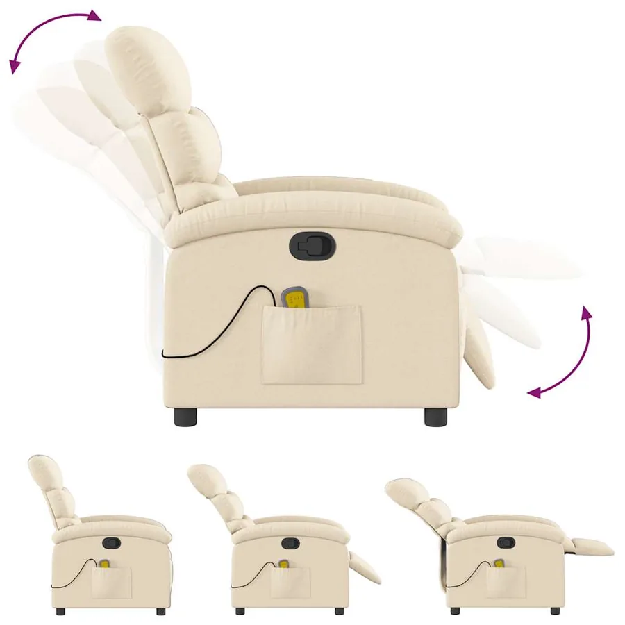 Fauteuil de massage inclinable Crème Tissu - 8