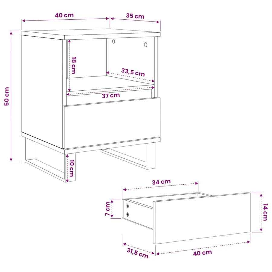 Table de chevet chêne sonoma 40x35x50 cm bois d’ingénierie - 8