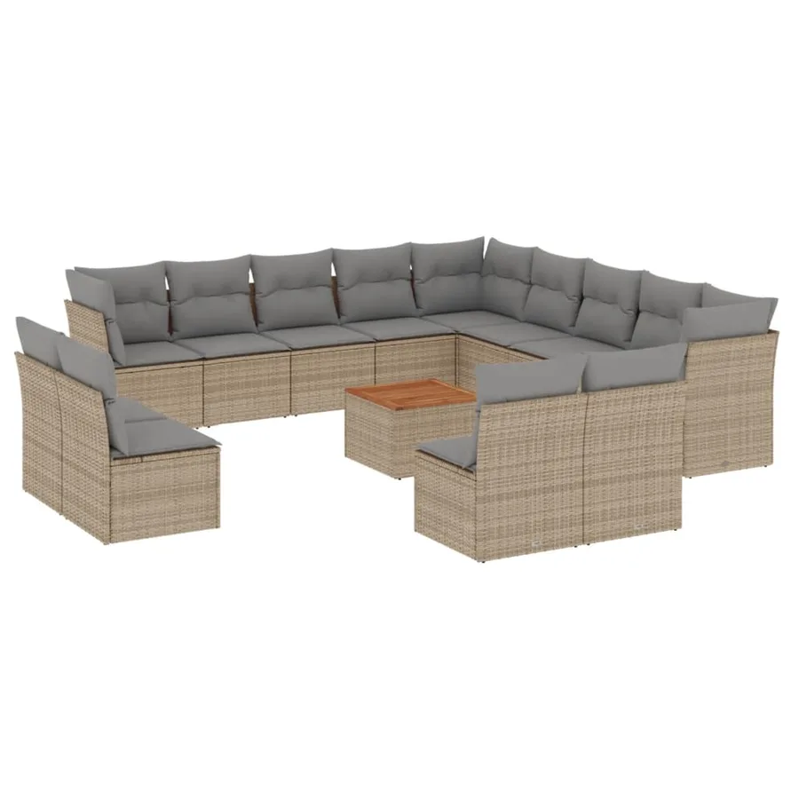 Salon de jardin avec coussins 14 pcs beige résine tressée - 2