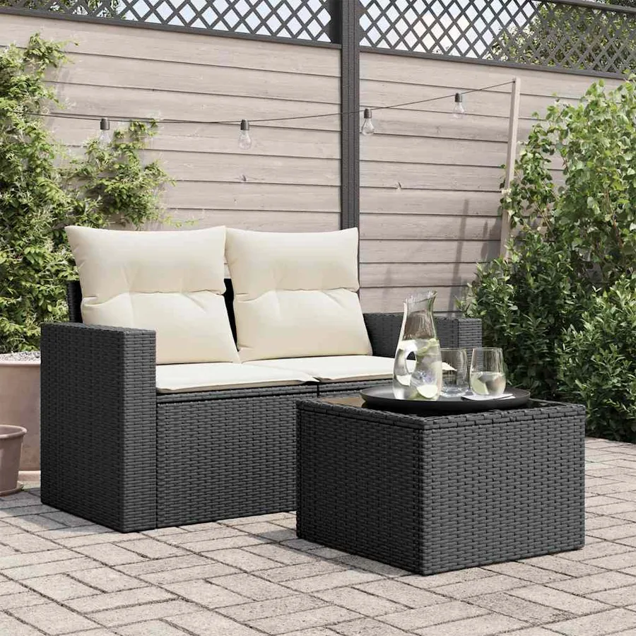 Table de jardin avec plateau en verre noir 55 x 55 x 37 cm en résine tressée - 3