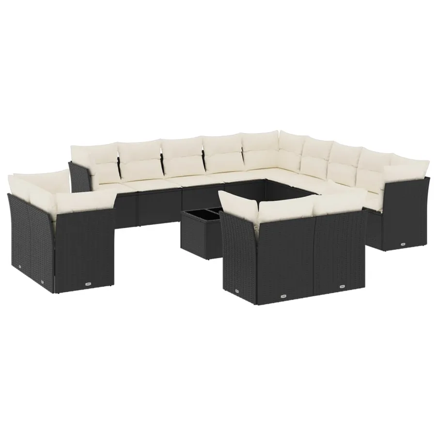 Salon de jardin avec coussins 14 pcs noir résine tressée - 2
