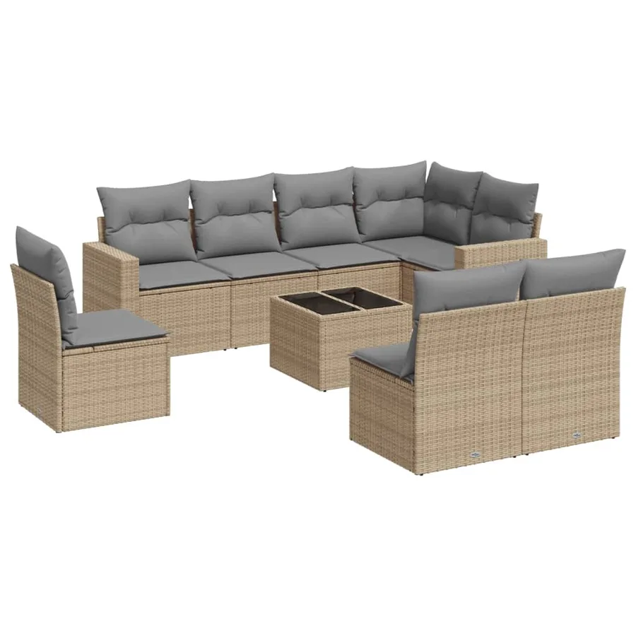 Salon de jardin avec coussins 9 pcs beige résine tressée - 2