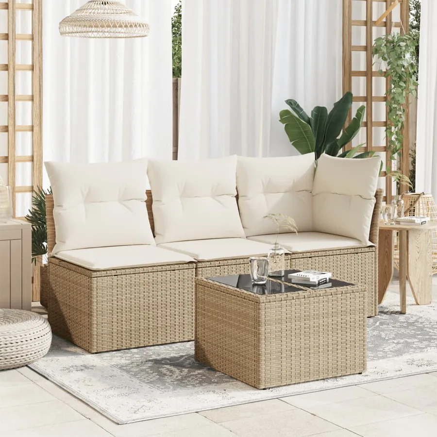 Table de jardin dessus en verre beige 55x55x37cm résine tressée - 3
