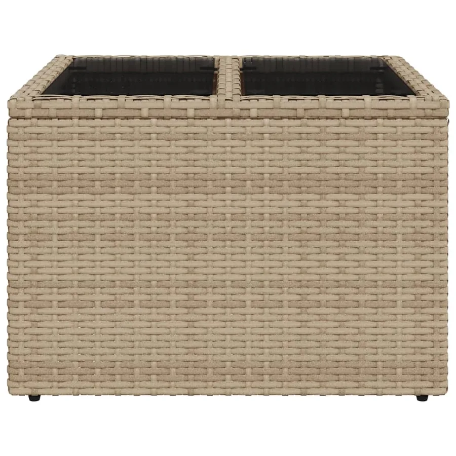 Table de jardin dessus en verre beige 55x55x37cm résine tressée - 4