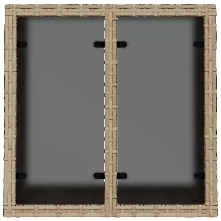 Table de jardin dessus en verre beige 55x55x37cm résine tressée - 7