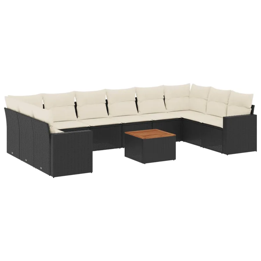 Salon de jardin 11 pcs avec coussins noir résine tressée - 2