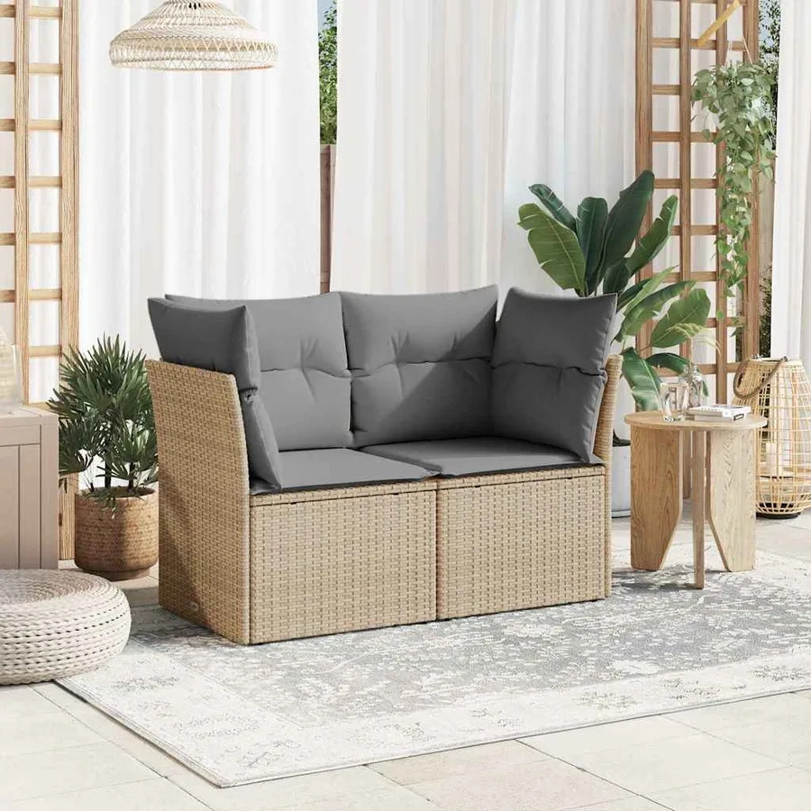 Canapé de jardin avec coussins 2 places beige résine tressée - 3